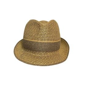 David and Young Straw Fedora Hat Women's One Size Paper Banded‎ Resort Vacation